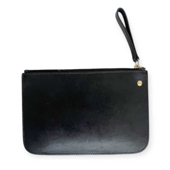Mansur Gavriel Black Leather Zip Pouch Clutch Gold Interior Wrist Strap - Picture 3 of 7